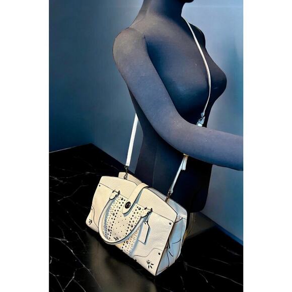 Coach 56832 Mercer Satchel 30 Polished Pebble Leather With Bandana Rivets - Picture 10 of 13